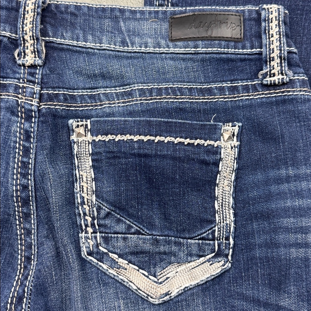 Daytrip Women's Boot Cut Jeans - Dark Blue with White Stitching